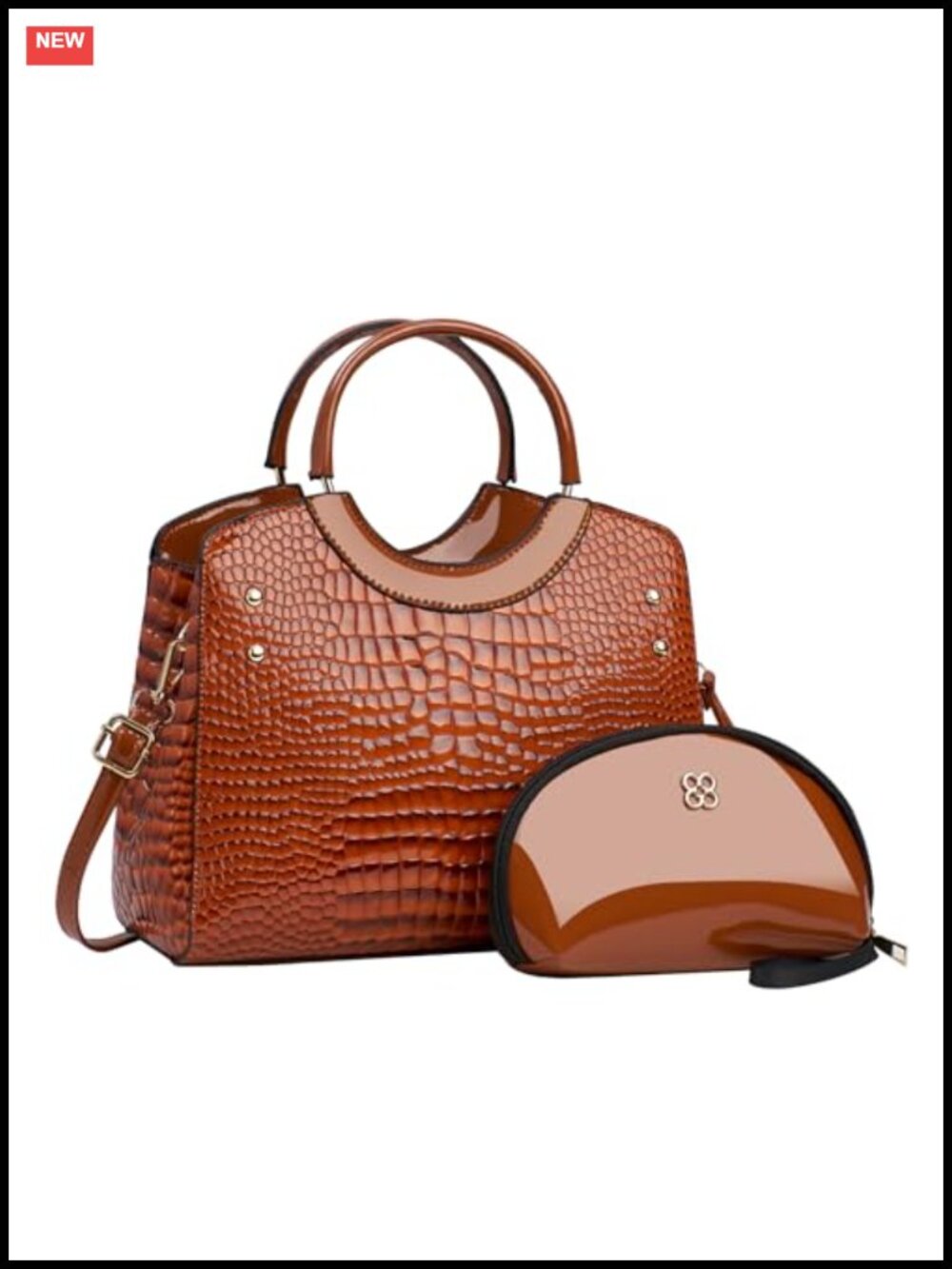 PU Leather Handbag Crocodile Embossed Shoulder Crossbody Large Messenger 2 Pc